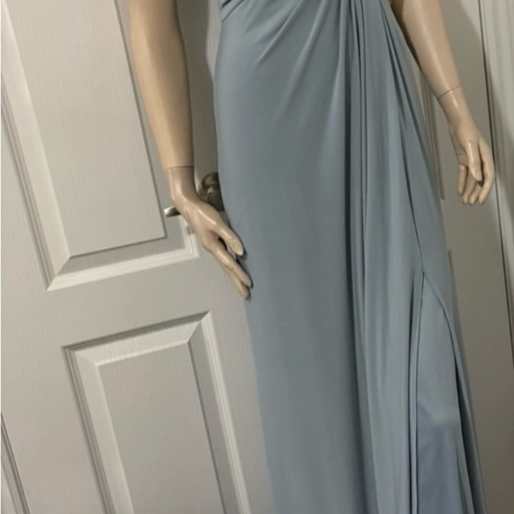 David's Bridal One Shoulder Light Blue Dress